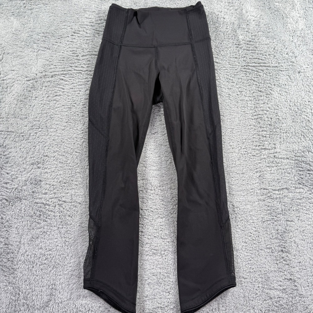 Lululemon Leggings Women 2 Black Excellent Crop Mesh High Rise Athletic Tights